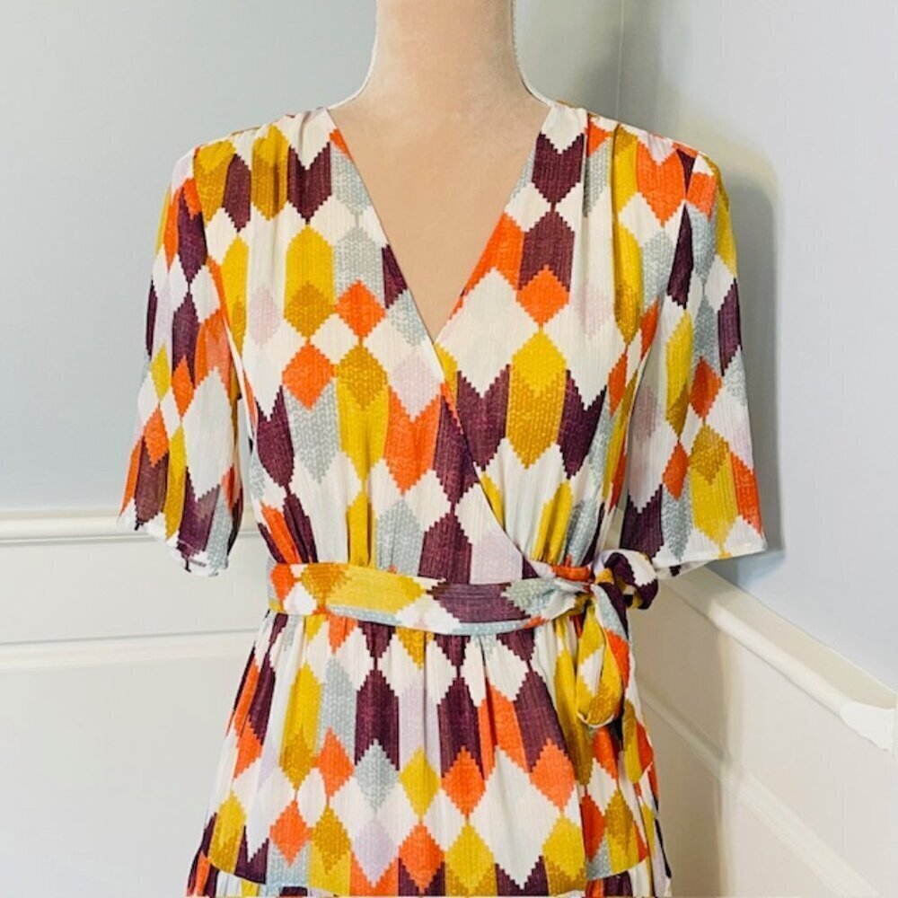 Roller Rabbit | Norma Gertrude Geo Print Wrap Maxi Dress - Size XS/ S - Picture 4 of 11